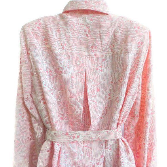 Vintage 70s 80s Dress Secretary Day Pockets Geometric Pink Pearlized Buttons L - Picture 9 of 15